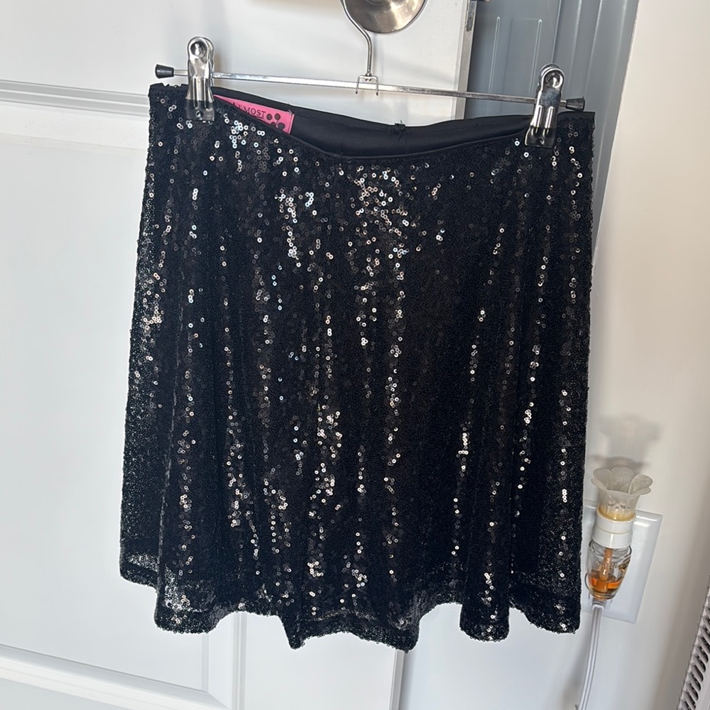 Almost Famous Black Sequin Mini Skater Skirt